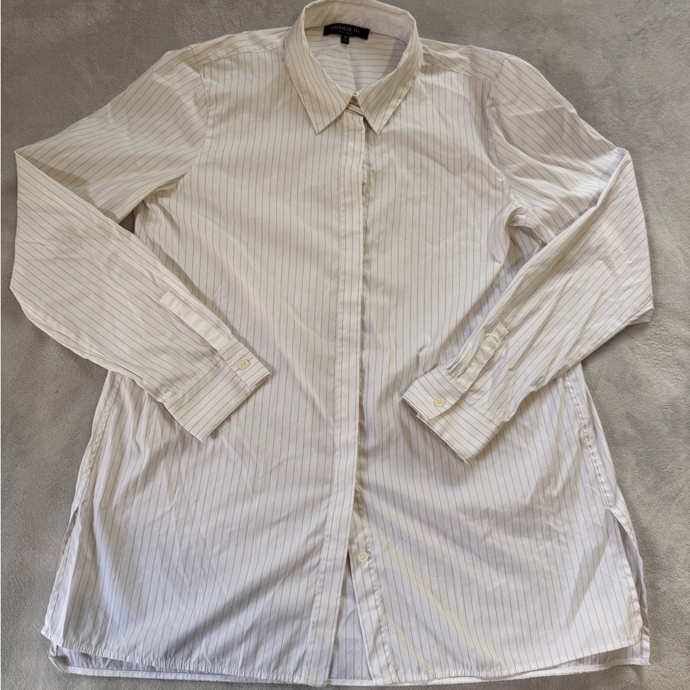 Lafayette 148 New York White Pinstripe Button-Down Shirt